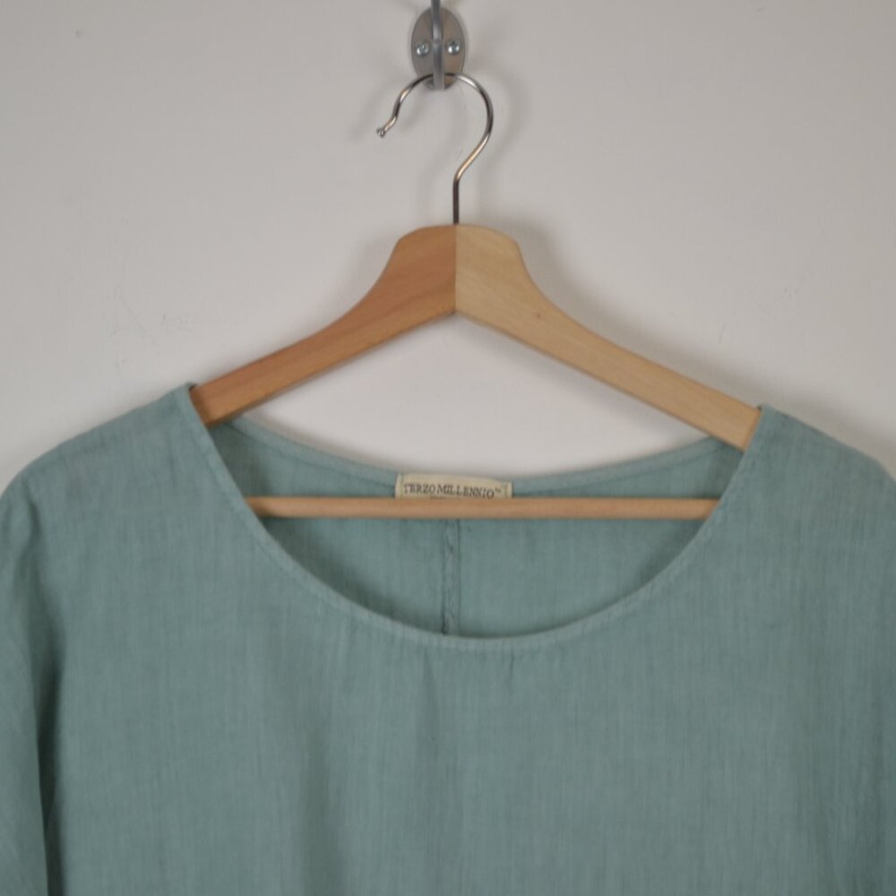 Terzo Millennio Linen Tunic Top Womens M Ruffle Short Sleeve Hem Lagenlook Top - Picture 3 of 8